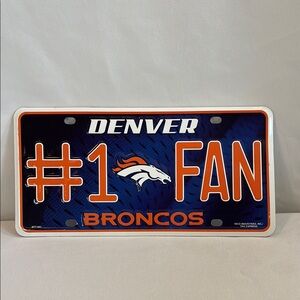NFL Denver Broncos # 1 Fan licensed metal embossed car license plate USA made